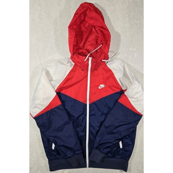Nike Sportswear Windrunner Full Zip Hooded Jacket Mens Small Red White Blue - Picture 3 of 16